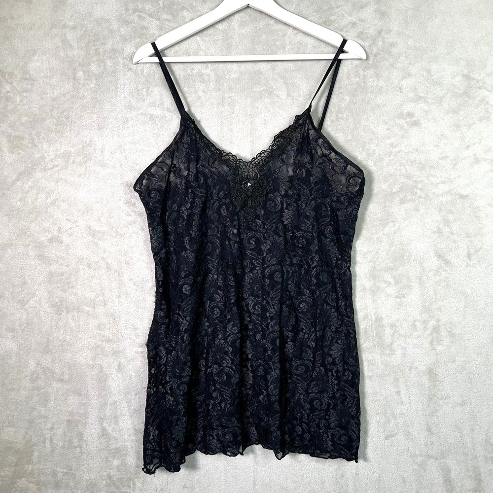 Vtg Cinema Etoile Nightgown Lingerie Slip Dress Lace Black Size Medium?